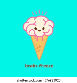 Brain ice cream, brain- freeze. Crisis idea concept, vector illustration.