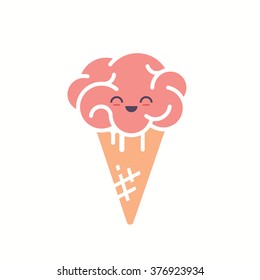 Brain ice cream, brain- freeze. Crisis idea concept, vector illustration.