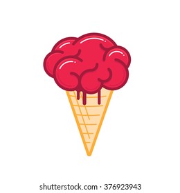 Brain ice cream, brain- freeze. Crisis idea concept, vector illustration.