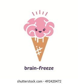 Brain ice cream, brain- freeze. Crisis idea concept, vector illustration.