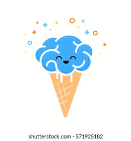 Brain ice cream, brain- freeze. Crisis idea concept, vector illustration.