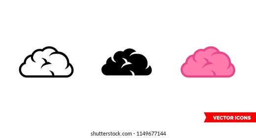 Brain icon of 3 types: color, black and white, outline. Isolated vector sign symbol.