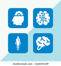 brain icon. 4 brain set with mind, artificial intelligence, human body and nervous system vector icons for web and mobile app