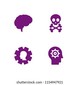 brain icon. 4 brain set with nlp, death skull and bones, ai and human brain vector icons for web and mobile app