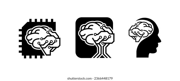 Icono cerebral con inteligencia artificial de IA integrada. Aprendizaje automático con chips, circuitos y líneas tecnológicas. Logo para el desarrollo de software de IA. Cerebro en una estructura similar a un árbol. Pegatina de Png 