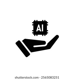 brain icon. artificial intelligence chip in hand. Chip design in hand. Education, technology and brain protection vector design. Solid design style