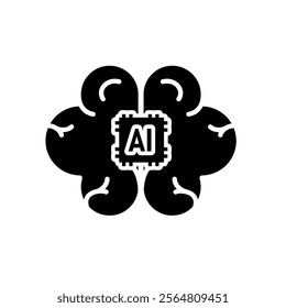 brain icon. brain and artificial intelligence. Design of the brain and chip in the middle. Education, technology and institutional logo designs. Solid design style