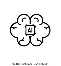 brain icon. brain and artificial intelligence. Design of the brain and chip in the middle. Education, technology and institutional logo designs. Line design style