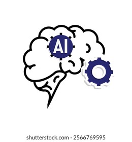 brain icon. brain and artificial intelligence. Brain design and chip in the middle. Education, technology and protection vector design. Mixed design style