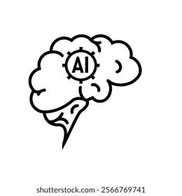 brain icon. brain and artificial intelligence. Brain design and chip in the middle. Education, technology and protection vector design. Line design style