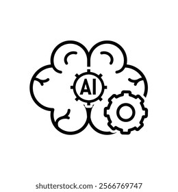 brain icon. brain and artificial intelligence. Brain design and chip in the middle. Education, technology and protection vector design. Line design style