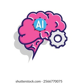 brain icon. brain and artificial intelligence. Brain design and chip in the middle. Education, technology and protection vector design. colored flat design style