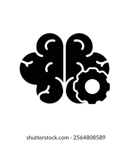 brain icon. brain and artificial intelligence with gear. Brain treatment design and the chip in the middle. Education, technology and institutional logo designs. Solid design style