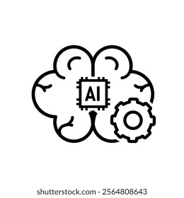 brain icon. brain and artificial intelligence with gear. Brain treatment design and the chip in the middle. Education, technology and institutional logo designs. Line design style