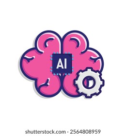 brain icon. brain and artificial intelligence with gear. Brain treatment design and the chip in the middle. Education, technology and institutional logo designs. colored flat design style