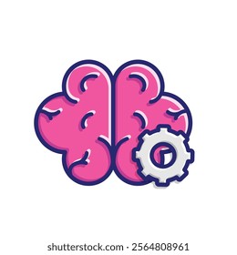 brain icon. brain and artificial intelligence with gear. Brain treatment design and the chip in the middle. Education, technology and institutional logo designs. colored flat design style