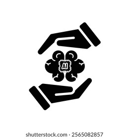 brain icon. brain and artificial intelligence in hand. Brain design and chip in the middle. Education, technology and protection vector design. Solid design style