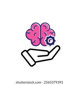 brain icon. brain and artificial intelligence in hand. Brain design and chip in the middle. Education, technology and protection vector design. Mixed design style