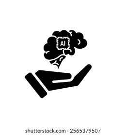 brain icon. brain and artificial intelligence in hand. Brain design and chip in the middle. Education, technology and protection vector design. Solid design style