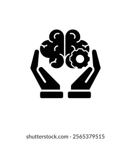 brain icon. brain and artificial intelligence in hand. Brain design and chip in the middle. Education, technology and protection vector design. Solid design style