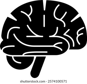 Brain Icon - Black Filled Style - Neuroscience Theme