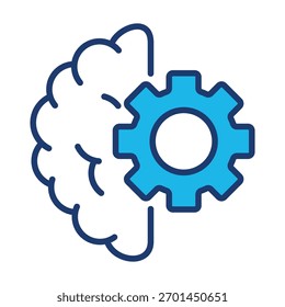 Brain Icon In Blue Monochrome Flat Design, Vector Illustration