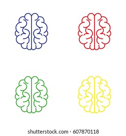 Brain Icon. Blue.Red. Green. Yellow.