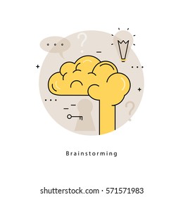 Brain icon for brainstorming, creative thinking, analysis, education, research, learning, trainings, courses, business idea. Flat line business vector illustration banner for mobile and web graphics 