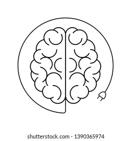 brain icon with a cable and a socket white background