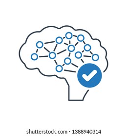 Brain icon with check sign. Intelligence icon and approved, confirm, done, tick, completed symbol 