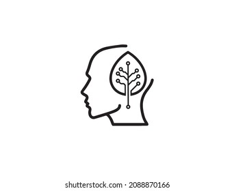 brain icon with circuit and leaf