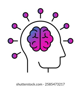 Brain icon. Cognitive processes, creativity, problem-solving, idea generation, innovation, analysis. Vector illustration.