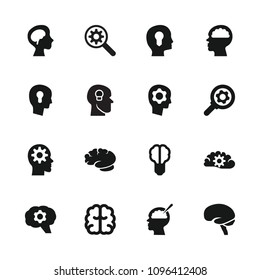 Brain icon. collection of 16 brain filled icons such as keyhole in head, gear in head, gear. editable brain icons for web and mobile.