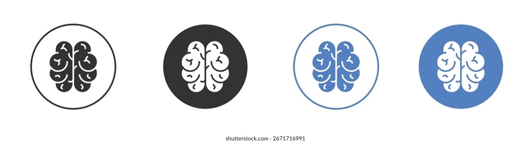 Coleção de ícones cerebrais para aplicativo em cores preto e azul