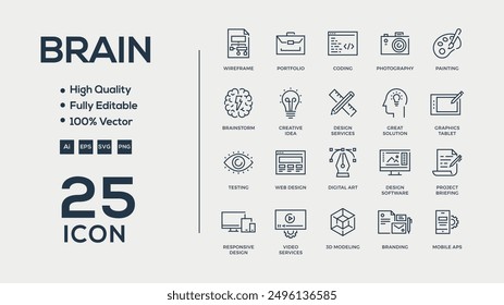 Icono de cerebro ilustrador de Vector de colección