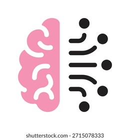 Icono del cerebro con conexión. Cerebro humano negro, signo rosa, símbolo. Anatomía, inteligencia, mente, memoria, concepto médico. Ilustración vectorial. Trazo editable. Elemento de decoración de diseño plano.