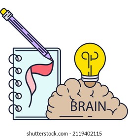 Brain icon creative idea lightbulb flat vector. Light bulb, knowledge and smart human mind brainstorm design. Creativity, inspiration and imagination concept