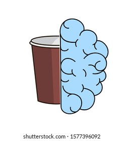 brain icon with a cup of coffee. brain charging. working capacity. vector illustration. EPS 10.