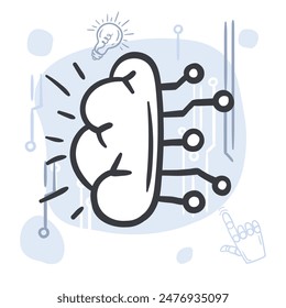 Icono cerebral con flujo de información digital. Concepto de inteligencia artificial, innovación y tecnología informática