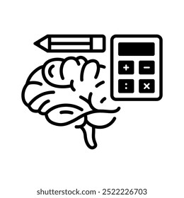 Icono del cerebro con una calculadora y papelería, enfatizando la Educación y el conocimiento como claves para el crecimiento