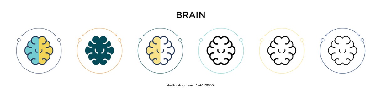 Brain icon in filled, thin line, outline and stroke style. Vector illustration of two colored and black brain vector icons designs can be used for mobile, ui, web