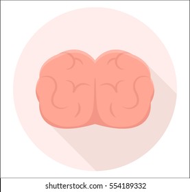 brain icon flat design isolated on white and pink circle background with shadow