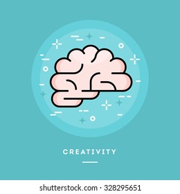 Brain icon, flat design line style banner, vector illustration