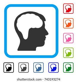 Brain icon. Flat gray iconic symbol in a light blue rounded squared frame. Black, gray, green, blue, red, orange color variants of Brain vector. Designed for web and software user interface.