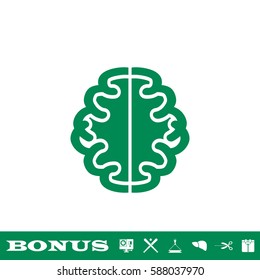 Brain icon flat. Green pictogram on white background. Vector illustration symbol and bonus button