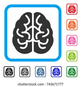 Brain icon. Flat grey iconic symbol inside a blue rounded rectangle. Black, gray, green, blue, red, orange color versions of Brain vector. Designed for web and software UI.