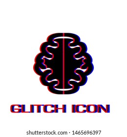 Brain icon flat. Simple pictogram - Glitch effect. Vector illustration symbol