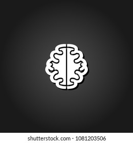 Brain icon flat. Simple White pictogram on black background with shadow. Vector illustration symbol