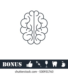Brain icon flat. Vector illustration symbol and bonus pictogram