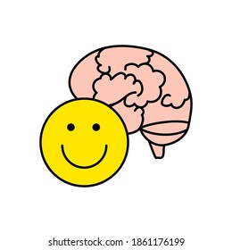 Brain icon, happy smile, vector flat illustration.